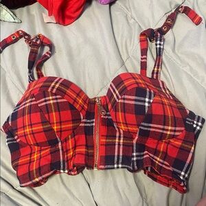 Red Plaid Bustier Top